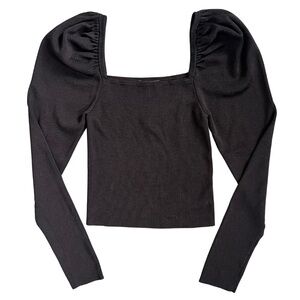 Express Black Fitted Puff Sleeve Blouse